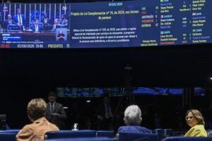 impacto fiscal: Plenário do Senado Federal com painel eletrônico de votação aceso.