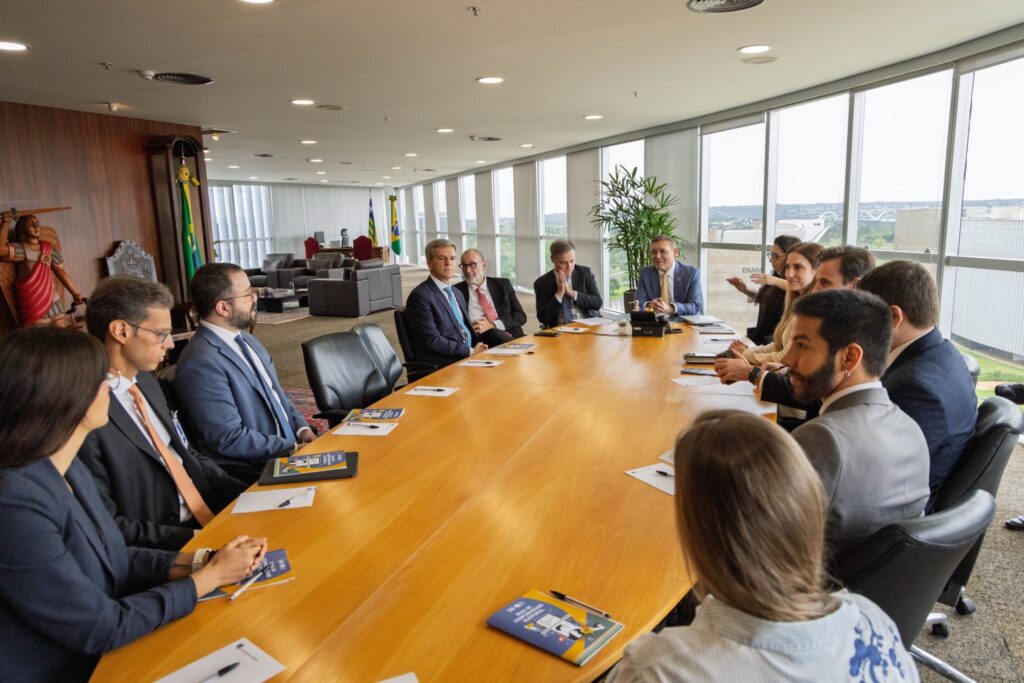 TSE: reunião entre autoridades e representantes da Meta em sala com mesa oval.
